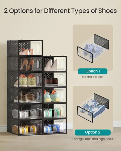 Miniatura 4 de SONGMICS Cajas de zapatos, paquete de 12 organizadores de almacenamiento de zapatos, cajas apilables de plástico transparente para armario, tenis