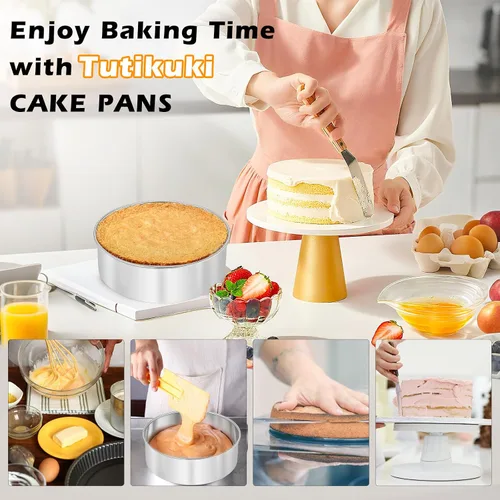 Miniatura 7 de Bandejas para tartas de 6 pulgadas - 3 piezas de bandejas para tartas de cumpleaños de acero inoxidable, con 100 piezas de papel pergamino