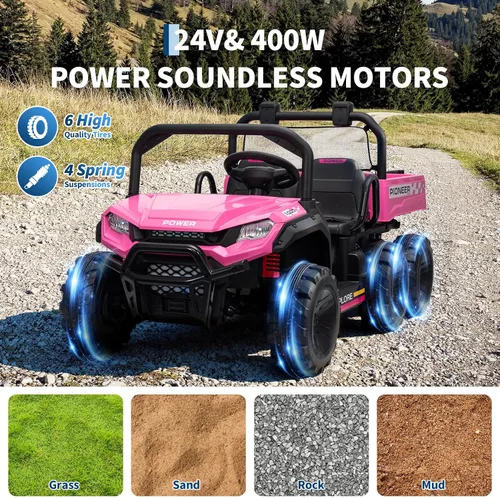 Miniatura 6 de Camión volquete eléctrico de 24 V 4WD para niños, 2 plazas con control remoto parental, 3 velocidades, auto de juguete todoterreno todoterreno