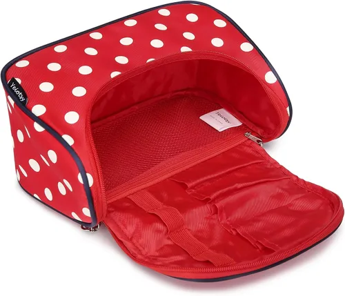 Miniatura 4 de Yeiotsy - Bolsa para cosméticos, neceser, para viaje, a lunares / Estuche de maquillaje para mujer Clásico rojo