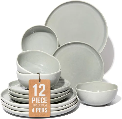 Miniatura 22 de Pokini - Juegos de vajilla de gres para cena, juego de platos y cuencos de cerámica, platos de cocina aptos para microondas y lavavajillas, platos