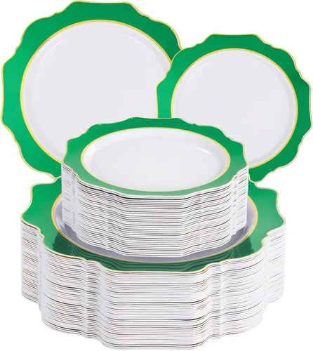 Miniatura 11 de WDF 100 piezas de platos de plástico azul - Platos desechables azul claro - Platos de plástico con borde festoneado resistente