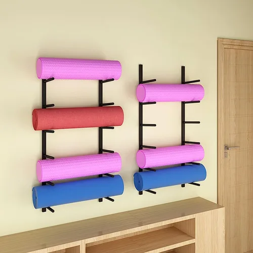 Miniatura 3 de Estante de almacenamiento para esterilla de yoga de 6 niveles, soporte de rodillo de espuma de hierro forjado para estudio de gimnasio en casa
