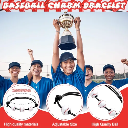 Miniatura 3 de Poen 48 piezas de recuerdos de fiesta de béisbol incluyen 12 mochilas con cordón, 12 mini pelotas de béisbol, 12 llaveros, 12 pulseras trenzadas