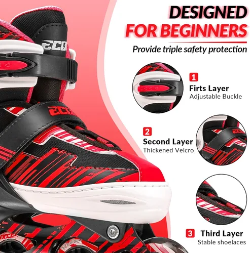 Miniatura 4 de Patines en línea ajustables para niños y niñas de 5-8 y 8-12 años con ruedas iluminadas, patines para niños de 4-12 años, patines para adolescentes
