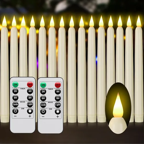 Miniatura 12 de Velas cónicas sin llama con control remoto y temporizador, candeleros LED que funcionan con baterías con llama 3D parpadeante, velas falsas