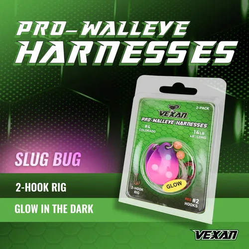 Miniatura 2 de Vexan Glow Walleye Spinner Rig - Live Bait Fishing Rig for Walleye with UV Glow Beads, #4 Colorado Spinning Plates, #2 Red J-Hook Setup, 48” Mono