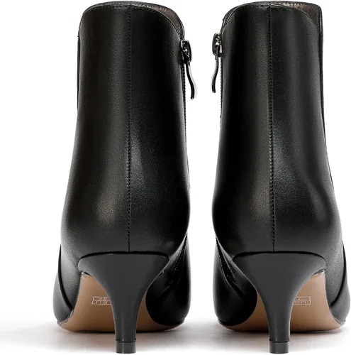 Miniatura 4 de WAYDERNS Botas cortas de cuero con cremallera mate para mujer, tacón bajo y tacón bajo con cremallera de 2 pulgadas