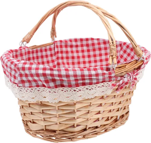 Miniatura 2 de HANABASS Cesta de picnic ovalada de mimbre tejida con asas dobles para recolección de huevos, dulces, compras, acampar al aire libre, almacenamiento