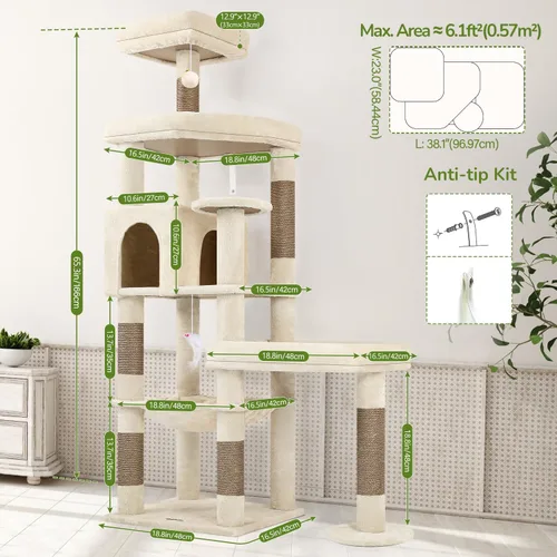 Miniatura 7 de Globlazer Árbol para Gatos de Plataforma Extra Grande, 65 pulgadas de Alto, Árbol para Gatos Resistente para Gatos de Interior Grandes Adultos