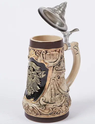 Miniatura 7 de Taza de jarra de cerveza alemana Oktoberfest bávara vikinga con tapa Petwer para hombres, padre amante de la cerveza, 0.9 litros