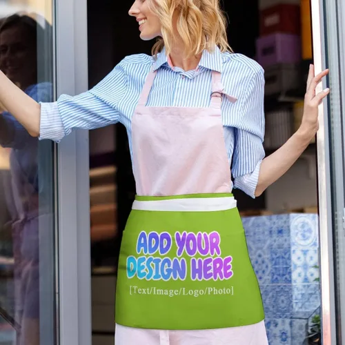 Miniatura 169 de AXKEUDO Delantal personalizado con bolsillos, delantales de cintura para camarera para cocinar en casa, restaurante, servir trabajo