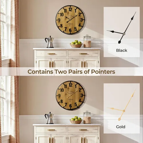 Miniatura 5 de Vantic Farmhouse - Reloj de pared decorativo extra grande de 24 pulgadas con círculo de metal, reloj de pared de madera de gran tamaño con número
