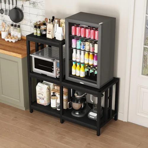 Miniatura 7 de Mini soporte para refrigerador con almacenamiento, gabinete negro para barra de café con espacio para mini refrigerador, soporte para microondas