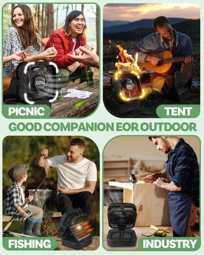 Miniatura 6 de Ventilador solar de campamento de 25000 mAh, ventilador solar recargable de oscilación de 120° con luz LED, 6 velocidades ajustables, ventiladores