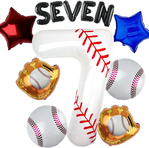 Miniatura 18 de Juego de globos de béisbol de 40 pulgadas, decoraciones de fiesta de cumpleaños número 10 para niños, globo de béisbol número 10 para suministros