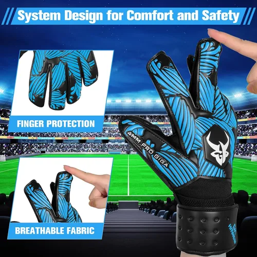Miniatura 3 de Guantes de portero de fútbol con control y agarre extremadamente fuertes con protección para los dedos, guantes de portero de alto rendimiento, Azul