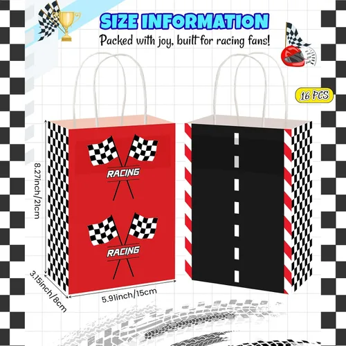 Miniatura 2 de Gersoniel 16 bolsas de recuerdo de fiesta de coches de carreras en velocidad suministros de fiesta de cumpleaños, bolsas de regalo con asas