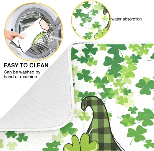 Miniatura 2 de Tapete de secado de platos de gnomos del día de San Patricio para encimera de cocina, tréboles, tapete de secado de microfibra, absorbente