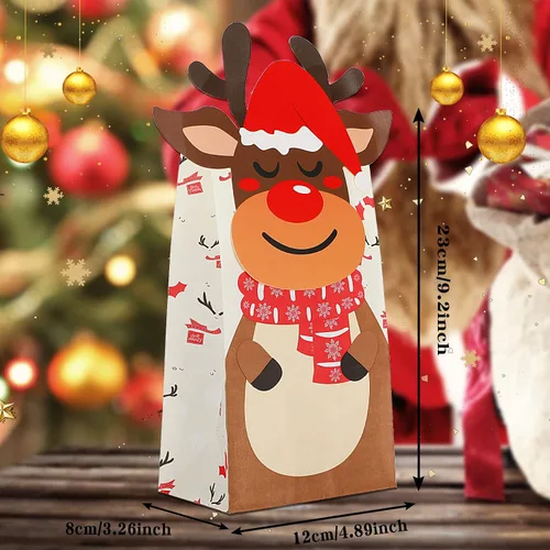 Miniatura 2 de FEBSNOW 24 bolsas de regalo de Navidad con 24 piezas de pegatinas, bolsas de dulces navideños, bolsas de envoltura de galletas navideñas, bolsas
