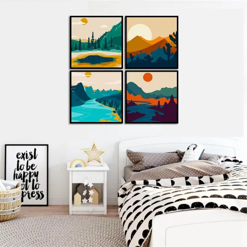 Miniatura 4 de FQOVKYN Paquete de 4 pinturas de atardecer por números para adultos principiantes, pintura de paisajes por números sobre lienzo, pintura acrílica