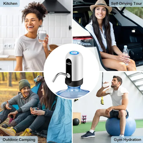 Miniatura 6 de Dispensador de botellas de agua de 5 galones Joyhill, bomba de botella de agua de carga USB, bomba dispensadora de agua portátil para acampar Blanco
