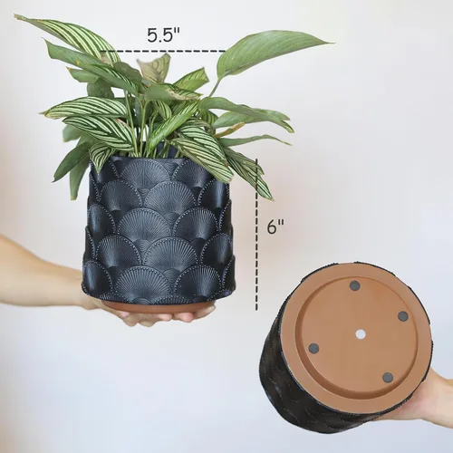 Miniatura 3 de GUGUGO Maceta de Escamas Beige Perla, Maceta de Plantas Única y Bonita con Drenaje, Macetas Pequeñas Eclécticas y Coloridas para Flores para Plantas