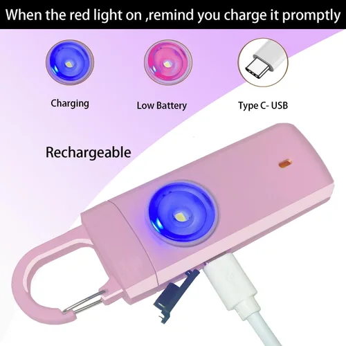 Miniatura 4 de FA FIGHTART Alarma de seguridad personal para mujeres, luz de sirena fuerte, recargable, para estudiantes, niños, niñas, ancianos, niños (rosa)
