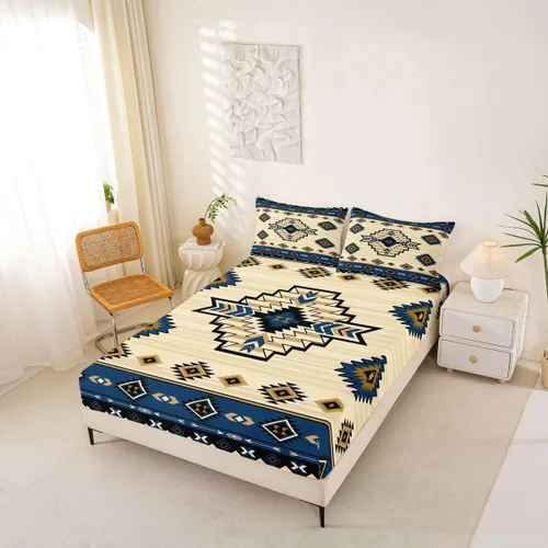 Miniatura 3 de Homewish Western Fitted Sheets Twin Size (No Flat),Retro Country Tribal Bedding Set 2Pcs,Kids Girls Boys Room Decor,Southwest Aztec Stripes Bed