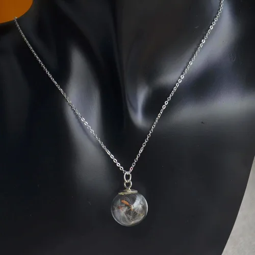Miniatura 4 de Collar de cadena de plata de ley 925 con colgante de bola de cristal de flor real de diente de león Make a Wish para mujer, hecho a mano