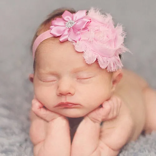 Miniatura 6 de Qandsweet vincha con flor cruzada e incrustaciones de estrás, para fotografías, para niña, 3-24 meses Paquete de 10 3.5x2.3