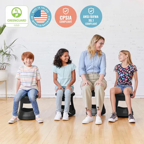 Miniatura 7 de ECR4Kids Taburete tambaleante de almacenamiento activo, altura del asiento de 15 pulgadas, muebles para niños, color negro