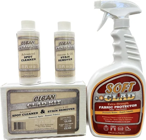 Kit de protector de tela extra fuerte y limpiador de manchas CleanClad - Protege y elimina manchas de muebles, alfombras, cuero y más - El juego
