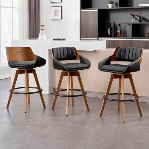 Miniatura 15 de VipDesk Juego de 2 taburetes de bar giratorios, taburetes de bar de altura de mostrador de nogal con respaldo y brazos, sillas de bar tapizadas