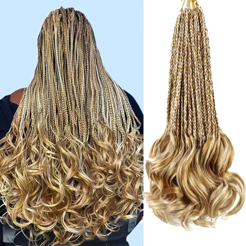 Miniatura 25 de Trenzas de ganchillo rizado francés T33, cabello pre-anillado 10 pulgadas, trenzas cortas rizadas francesas con extremos rizados, trenzas box