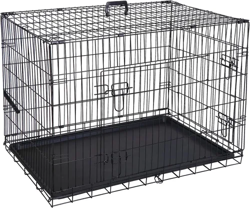 Miniatura 10 de Jaulas de doble puerta para perros de 36 pulgadas, jaula de alambre plegable de metal para perreras con bandeja para perros pequeños, medianos