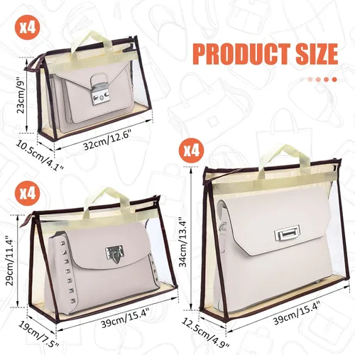 Miniatura 2 de 12 bolsas para el polvo para bolsas, bolsas de almacenamiento transparentes para mujeres, funda organizadora de 3 tamaños, organizador de armario