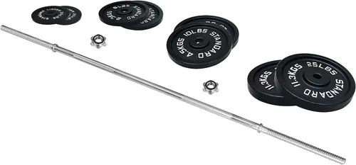 Miniatura 6 de Fitvids - Placas de peso estándar de hierro fundido, incluyendo barra estándar de 5 pies con bloqueos en estrella, juego de 95 libras