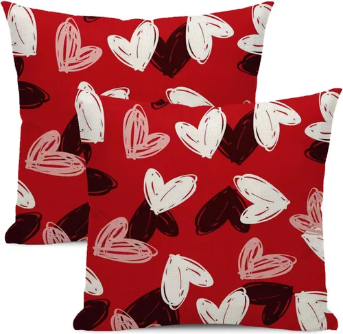 Miniatura 11 de Juego de 2 fundas de almohada para el día de San Valentín de 16 x 16 pulgadas, fundas de almohada rosas con corazón de amor, San Valentín, boda, día