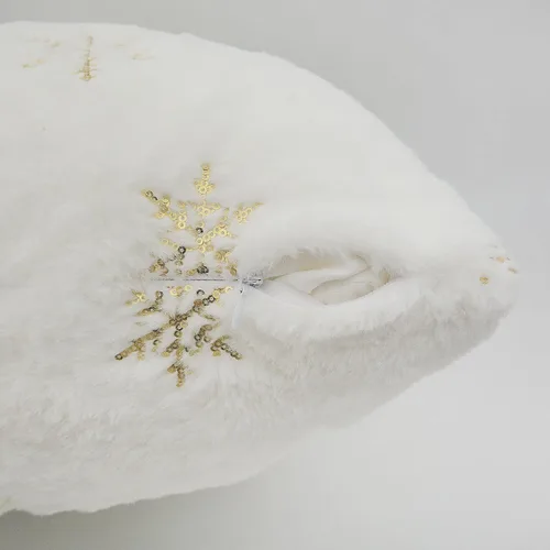 Miniatura 6 de LIGICKY Juego de 2 fundas de almohada de piel sintética blanca esponjosa con copos de nieve de lentejuelas doradas, decorativas, suaves, peludas