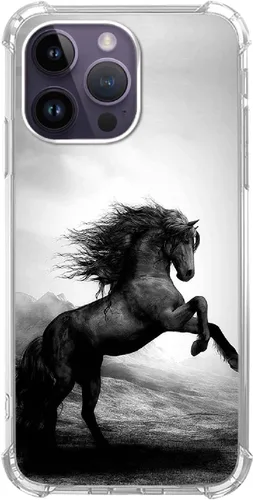 Funda de teléfono de caballo negro compatible con iPhone 14 Pro Max, funda de caballo exquisita y fresca para iPhone 14 Pro Max, funda protectora