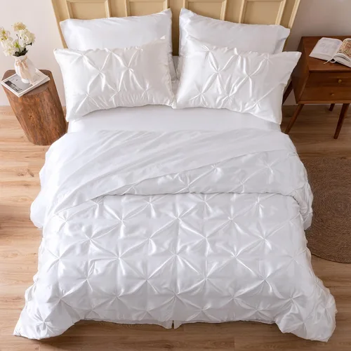Miniatura 17 de MR&HM Juego de ropa de cama con edredón satinado King de 7 piezas - Juego de cama lujoso con pliegues, con edredón, sábana plana, sábana ajustada