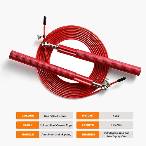 Miniatura 3 de Cuerda de Saltar de Velocidad - Bola de Rodamiento Giratoria 360° - Cuerda de acero recubierta ajustable - Mango anti-salto de aluminio - Rojo
