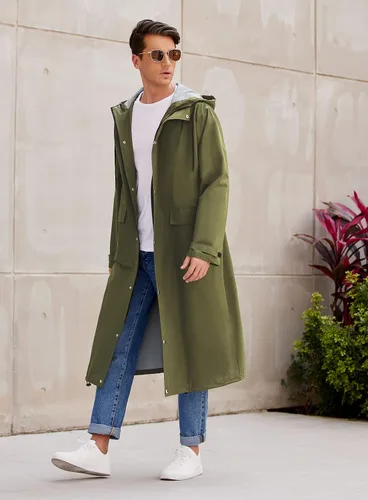 Miniatura 3 de COOFANDY Chaqueta impermeable para hombre con capucha impermeable ligera activa larga