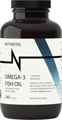 Aceite de pescado omega-3 de triple fuerza 4200 mg – 1200 mg EPA + 900 mg DHA | Cápsulas blandas sin eructos de alta potencia | Aceite de pescado de