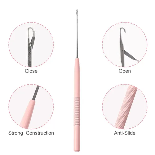 Miniatura 3 de NEWISHTOOL El kit de herramientas de extensión de cabello incluye aguja de bucle de acero inoxidable para tirar de gancho y herramienta de Rosado