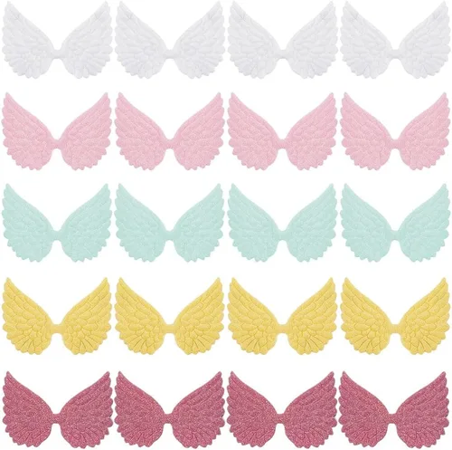 Miniatura 12 de GORGECRAFT 40 piezas de alas de ángel láser de 2.5 pulgadas, parches de alas en relieve, apliques rosados, mini alas para manualidades, accesorios