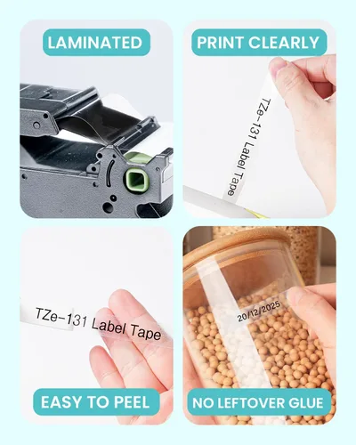 Miniatura 5 de Paquete de 6 cintas para etiquetar de 0.472 in, 0.47 pulgadas, repuesto para cinta de etiquetas Brother P Touch TZe131 TZ-131, compatible