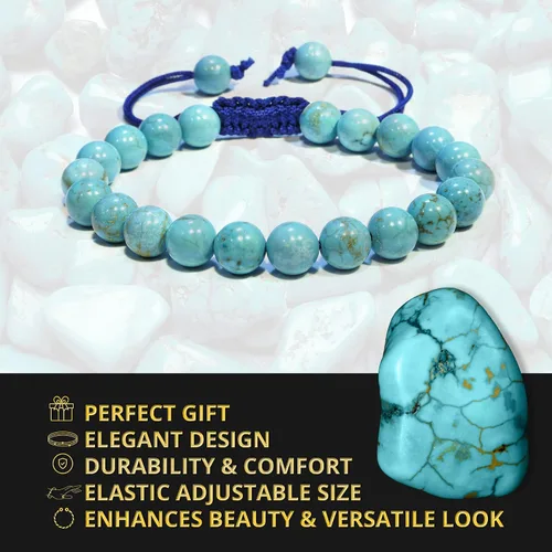 Miniatura 48 de Adjustable Crystal Bracelet – Gemstone Bead Bracelet with Adjustable Macrame String – Chic Gemstone Bracelet for Men and Women – 8mm Round Healing