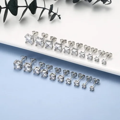 Miniatura 3 de LOYALLOOK - Juego de 12 pares de pendientes de acero inoxidable de 0.71oz con circonita cúbica para mujer